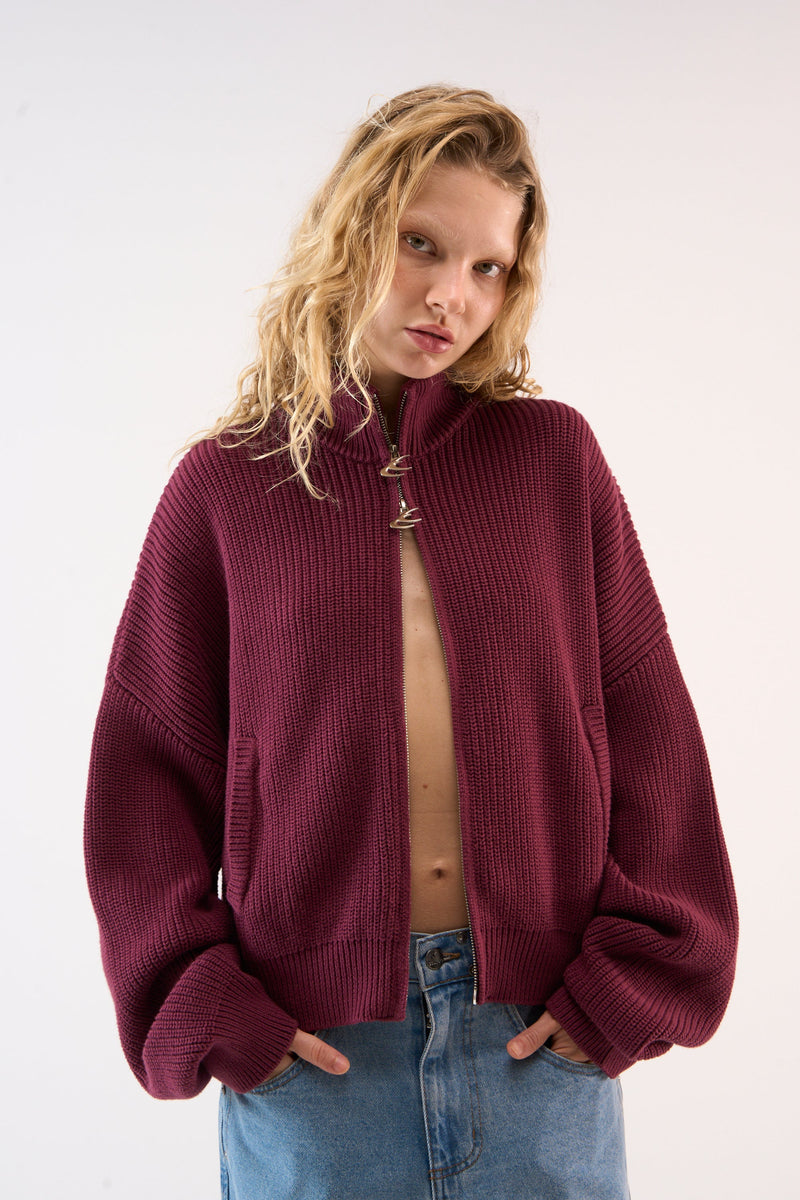 Delore Burgundy Knit Zipper