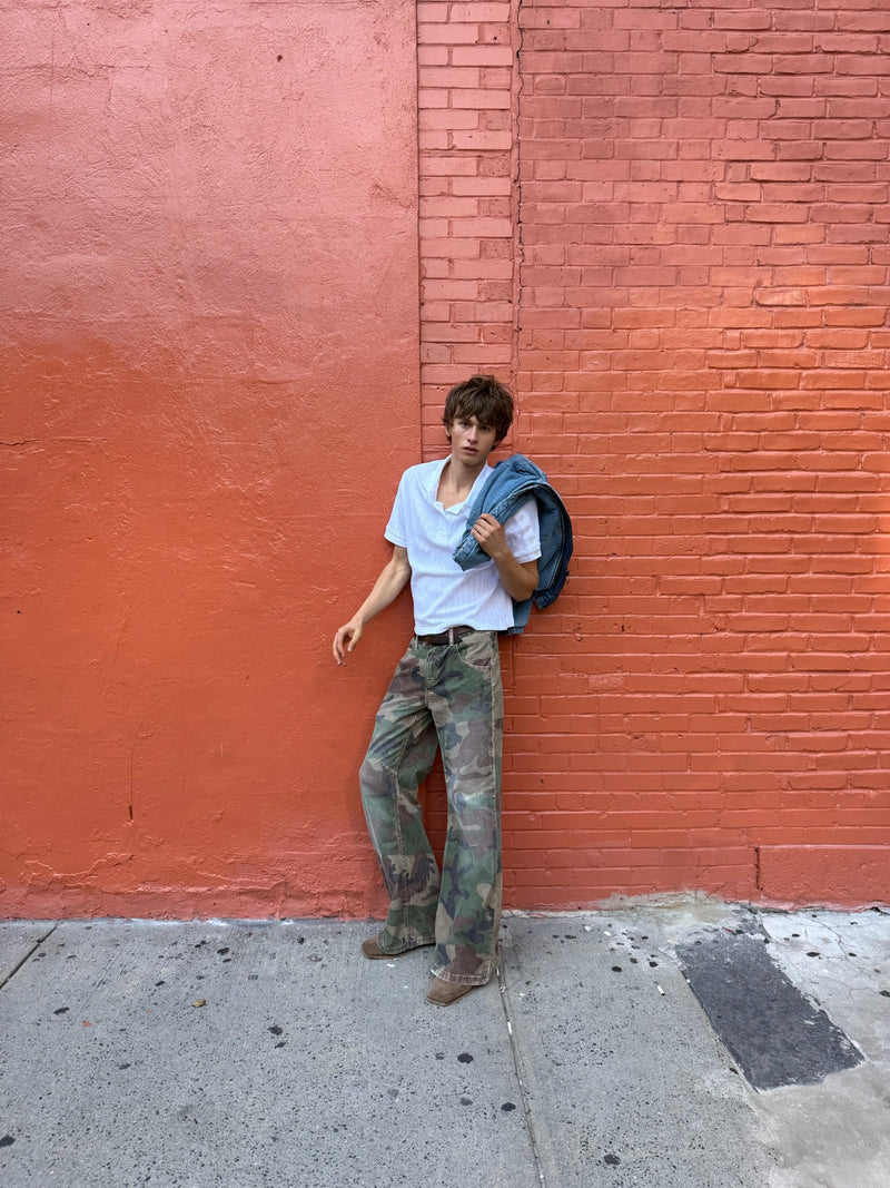 Corduroy Flared Camo Pants